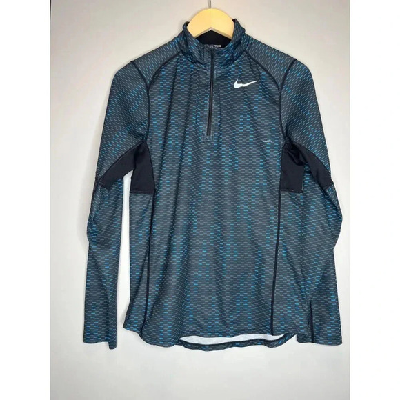 NIKE Running shirt black blue pullover 1/4 zip dri fit long sleeve men sZ SMALL - Picture 1 of 7